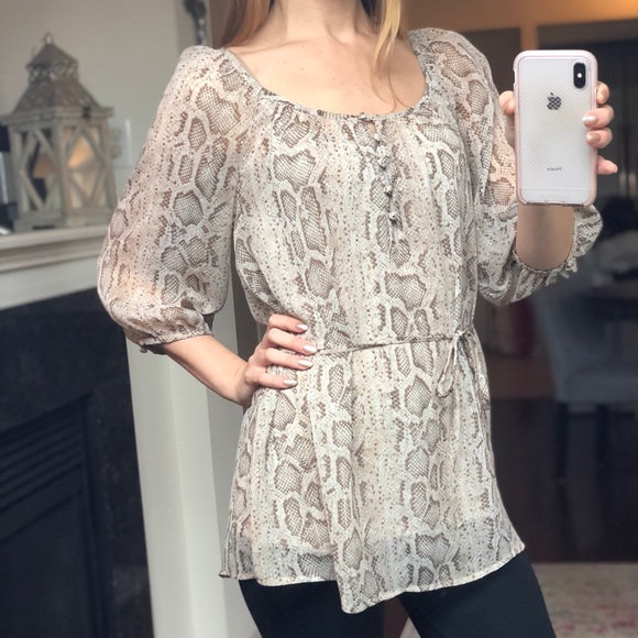 Python Print Sheer Peasant Blouse/Tunic - Picture 2 of 4